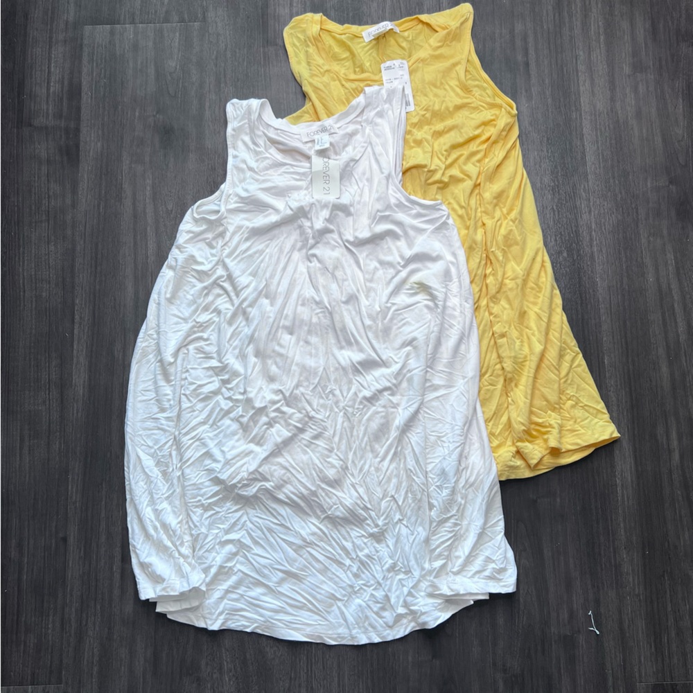 Forever 21 Yellow and White Sleeveless Tops